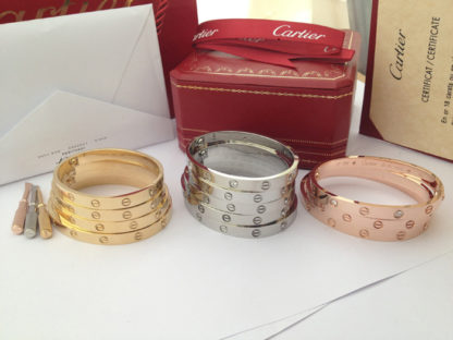 Available size 16, 17, 18, 19 yellow gold, rose gold & white gold Cartier love bracelet