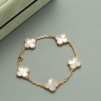 VCA Vintage Alhambra bracelet, 5 motifs Yellow gold, Mother-of-pearl