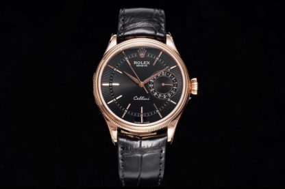 Rolex Cellini Date Watch 39mm rose gold black dial M50515-0011