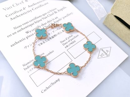 Van Cleef & Arpels Vintage Alhambra 5 Motifs Turquoise Bracelet rose gold