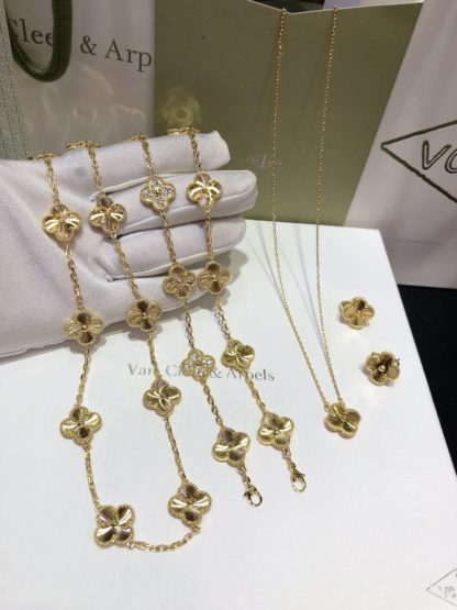VCA vintage alhambra 5 motifs bracelet, 10 motifs necklace, earrings yellow gold