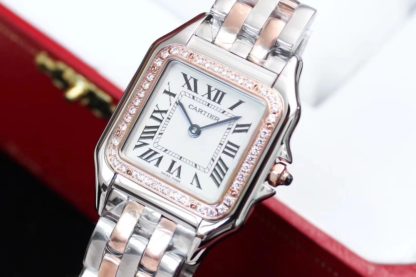 PANTHERE DE CARTIER WATCH DIAMONDS PINK GOLD AND STEEL