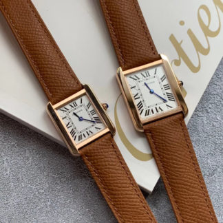 Cartier Tank Solo Watch Small And Large Model Pink Gold Leather