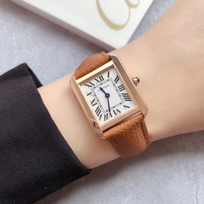 Cartier Tank Solo Rose Gold Watch brown leather strap
