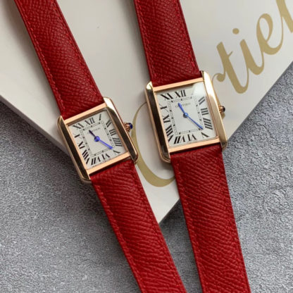 Red Cartier Tank Solo Watch Pink Gold Small And Large