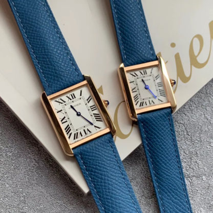 Cartier Tank Solo Pink Gold Watch Small And Large blue