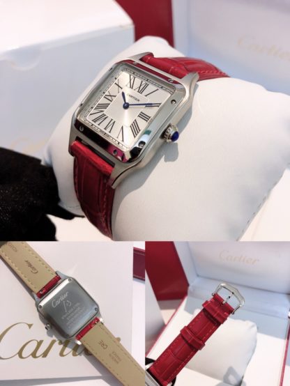 Cartier Santos Dumont steel red alligator leather Strap watch