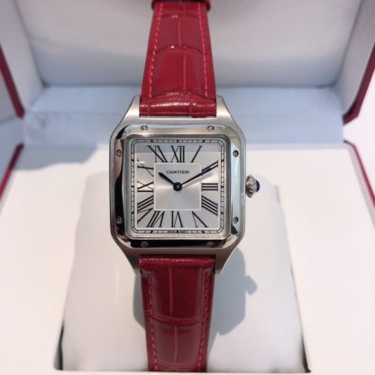 Cartier Santos Dumont men's red alligator leather Strap watch