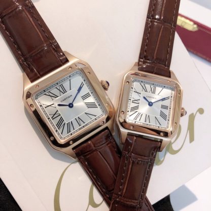 Cartier Santos Dumont pink gold Watch Women's Small Model and Men's Large Model brown alligator leather Strap