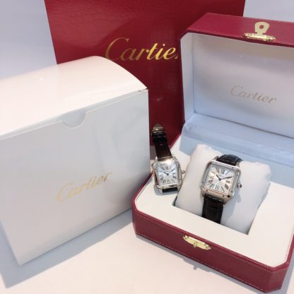 Cartier santos dumont platinum women's small and men's large black alligator leather Strap watch