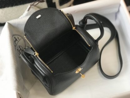 Hermes Lindy 20 (Mini) Black Taurillon Clemence with gold hardware
