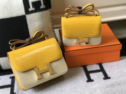 Amber Yellow Alligator Hermes Constance 24 and 18 Mini Gold Hardware