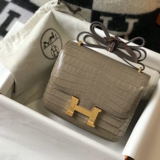 Hermes Constance Bag Mini 18 Grey Crocodile Gold Hardware