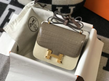Hermes Constance Bag 18 Mini Grey Crocodile Gold Hardware