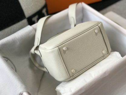 Hermes Lindy Mini Gris Perle Taurillon Clemence With Gold Hardware