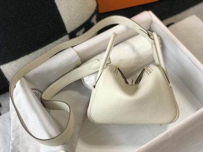 Hermes Lindy Mini Gris Perle Taurillon Clemence With Gold Hardware
