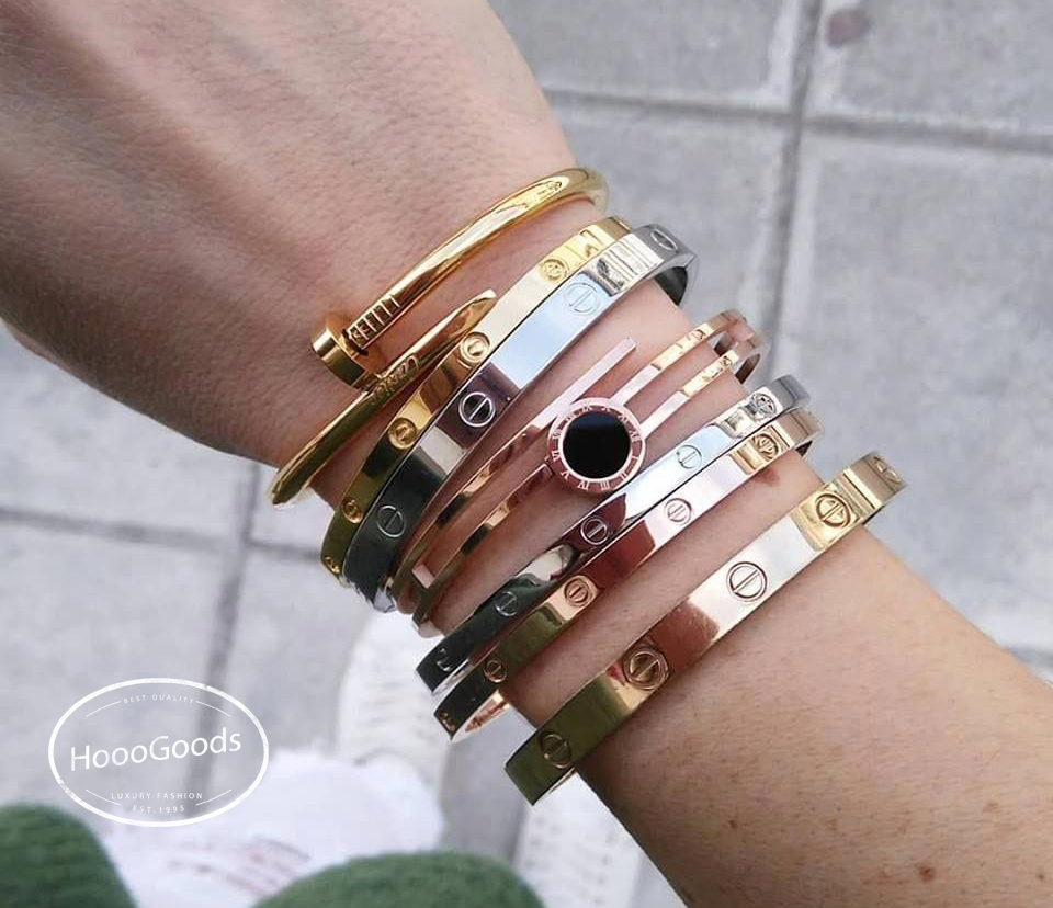 What can I stack with Cartier love bracelet? thin and classic~  yellow,white and pink gold ~ 