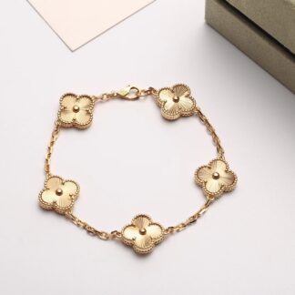 Van Cleef Vintage Alhambra Bracelet 5 Motifs Guilloché Yellow Gold