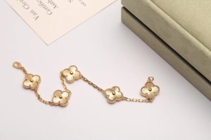 Van Cleef Vintage Alhambra Bracelet Yellow Gold Guilloché