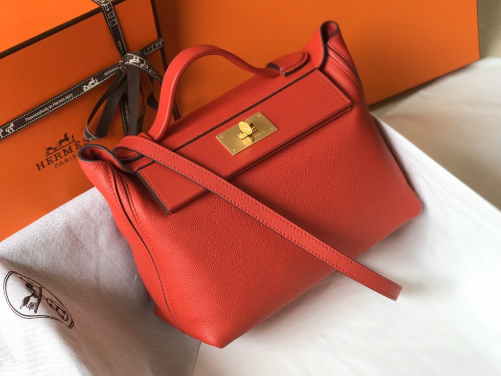 MINI 24/24 29CM IN TOGO ETOUPE EVERCOLOR CALFSKIN GOLD KELLY BUCKLE