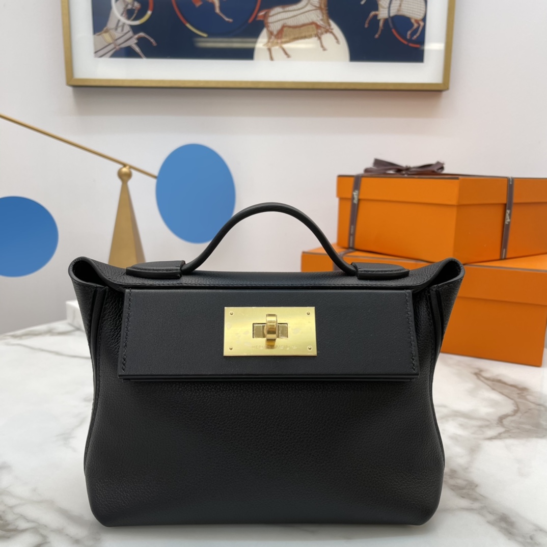 Hermes Mini 24/24 21 Bag Evercolor/Swift Calfskin in Black,Gold