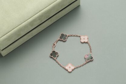 VCA Vintage Alhambra Bracelet 5 Motifs Rose Gold Gray Mother-of-Pearl