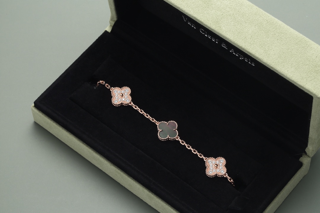 Van Cleef Vintage Alhambra bracelet 5 motifs rose gold gray mother-of-pearl - VCARP2R100 