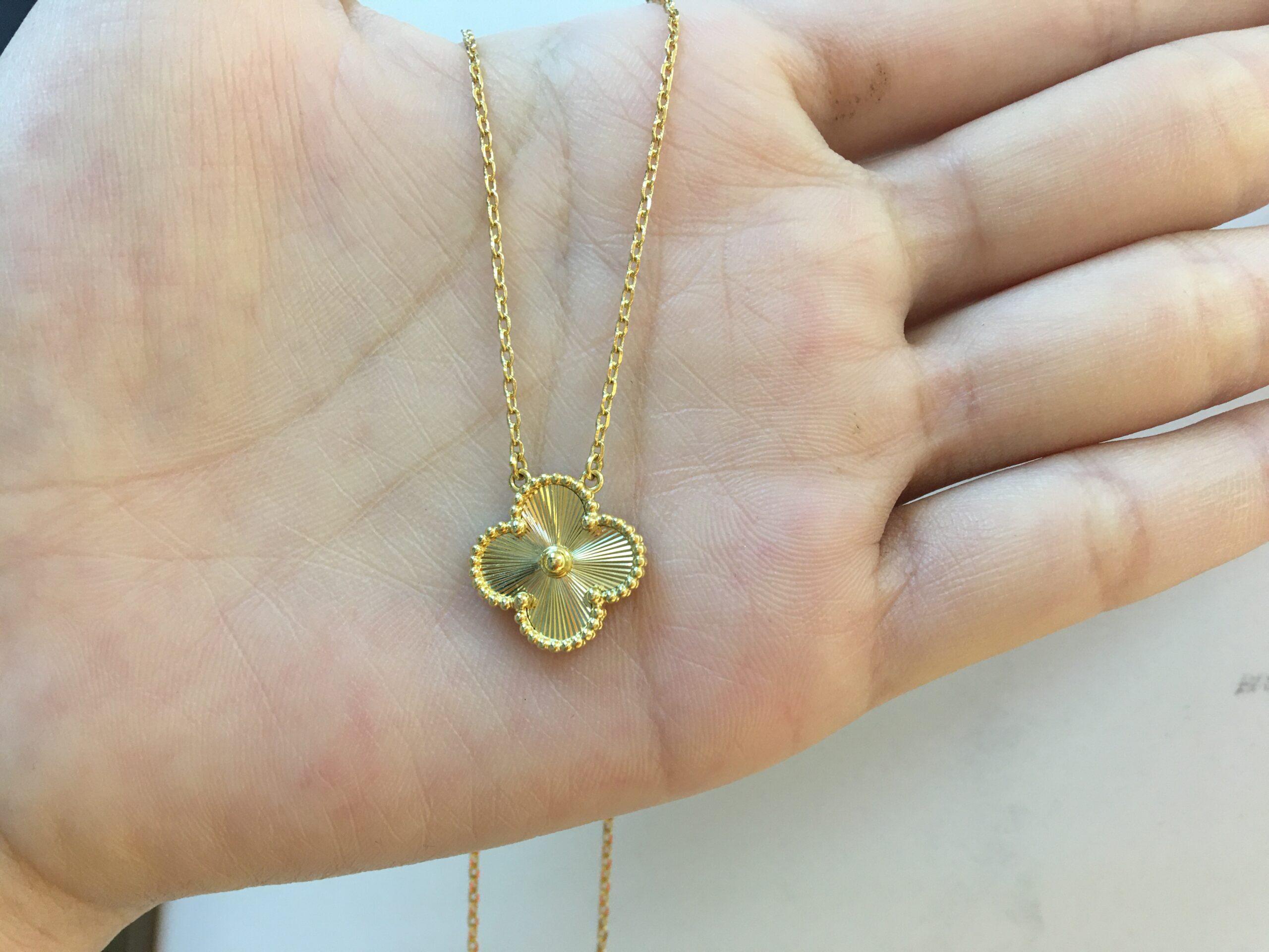 VCA Vintage Alhambra Necklace Yellow Gold Guilloché pendant