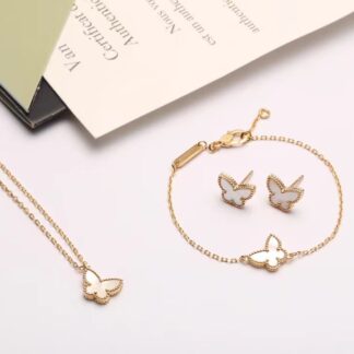 Van Cleef Sweet Alhambra butterfly bracelet, pendant and earrings white mother-of-pearl