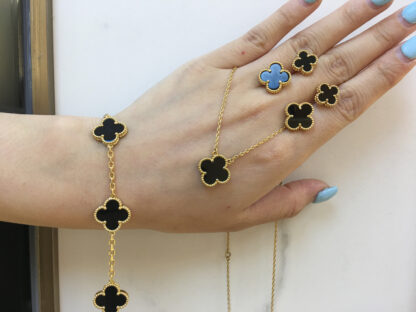 Van Cleef Vintage Alhambra bracelet, necklace, earrings black onyx