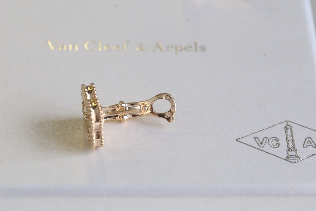 Van Cleef Vintage Alhambra Earrings Yellow Gold Guilloché