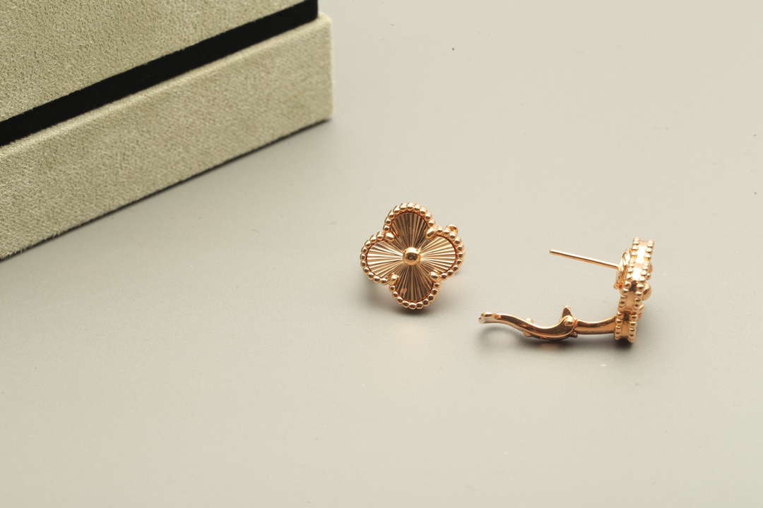 VCA Vintage Alhambra Earrings Guilloché Yellow Gold