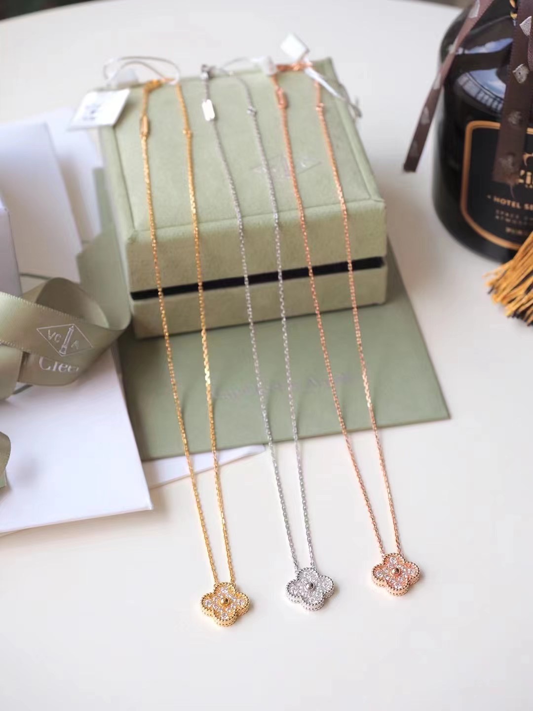 VCA Vintage Alhambra Pendant White, Rose and Yellow gold, Diamond VCA Vintage Alhambra Pendant White, Rose and Yellow gold, Diamond