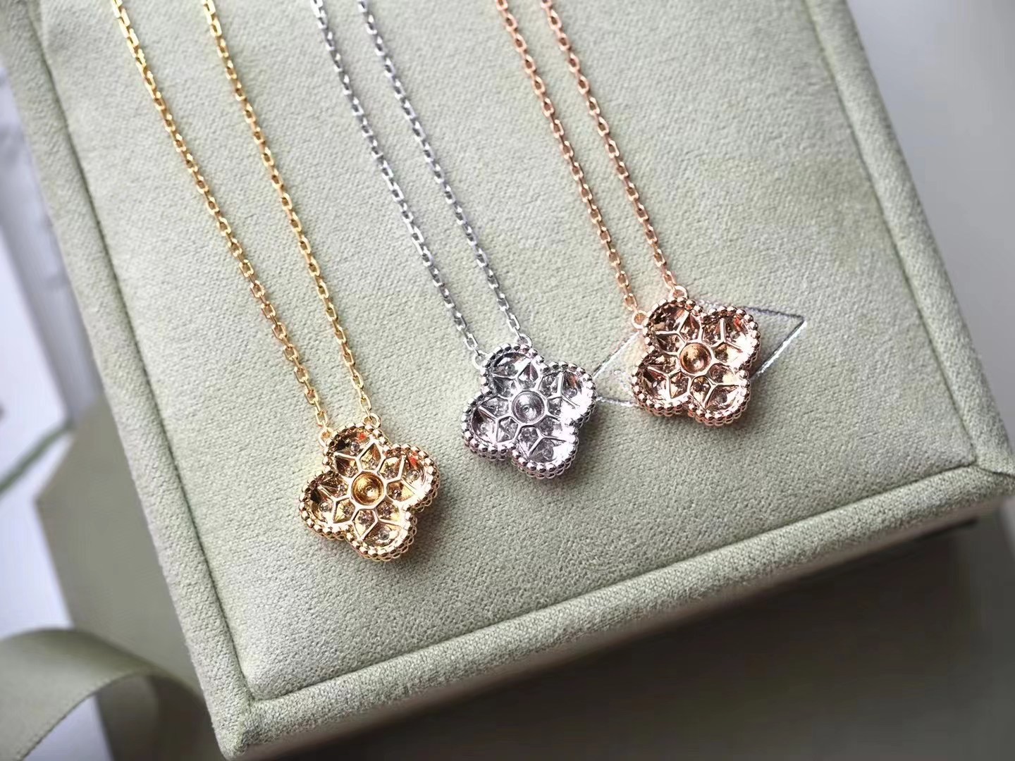 VCA Vintage Alhambra Necklace White, Rose and Yellow gold, Diamond VCA Vintage Alhambra Necklace White, Rose and Yellow gold, Diamond