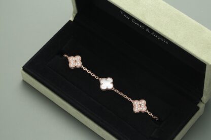 VCA Vintage Alhambra Bracelet 5 Motifs Rose Gold diamond white Mother-of-Pearl