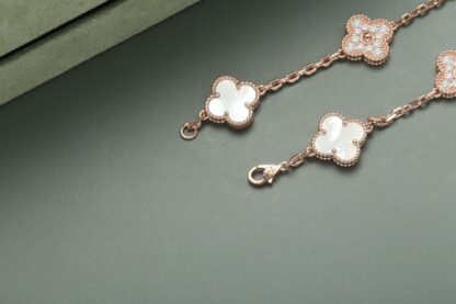 VCA Vintage Alhambra Bracelet 5 Motifs Rose Gold diamond white Mother-of-Pearl