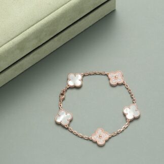 Van Cleef Vintage Alhambra Bracelet 5 Motifs Rose Gold diamond white Mother-of-Pearl
