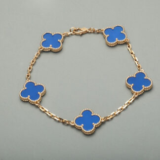 VCA Vintage Alhambra bracelet 5 motifs yellow gold blue agate