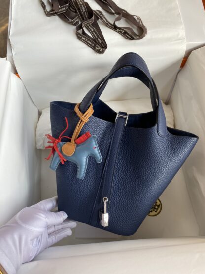 Hermes Picotin 18 PM Taurillon Clemence Blue Saphir Lock Bag