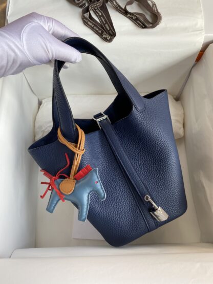Hermes Picotin PM 18cm Taurillon Clemence Blue Saphir Lock Bag