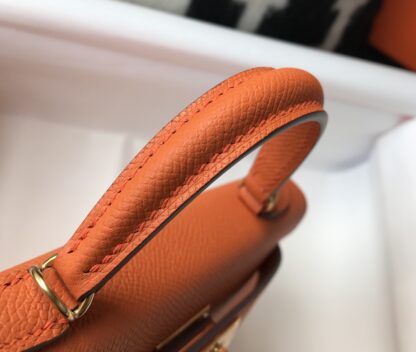 Orange epsom Hermès Mini Kelly 20 Bag gold hardware
