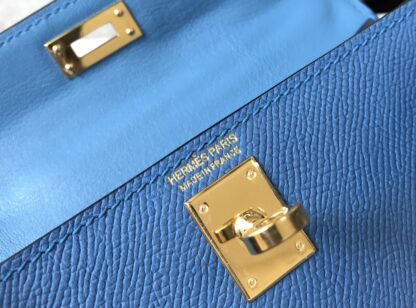 Hermes Mini Kelly 20 Bleu Brume gold hardware
