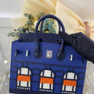 Hermès Birkin 20 Faubourg Sellier Bleu Marine, White & Orange H Madame Calfskin, Leather and Sombrero Leather, Epsom & Matte Alligator Palladium Hardware
