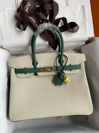 Craie and Malachite Hermes HSS Birkin 30 Epsom Special Order Horseshoe Stamps
