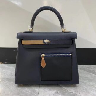 Hermès Blue Marine, Black, Chai, Gold and Etoupe Swift Colormatic Kelly 25