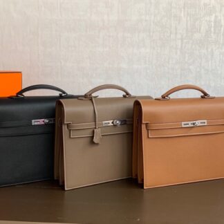 Hermes Kelly Depeches 38 Briefcase in Black, Gold and Etoupe Togo PHW