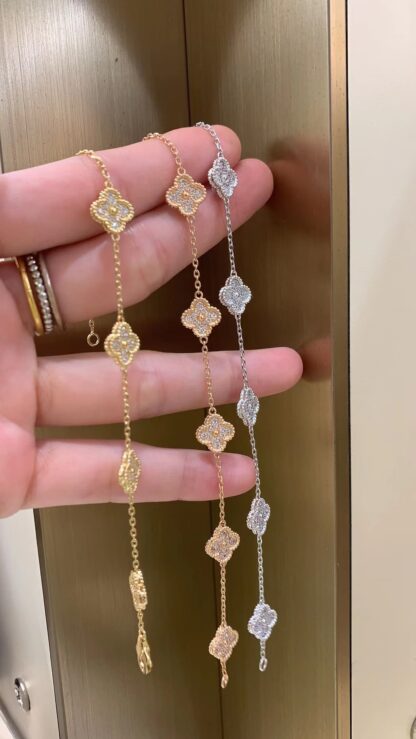 VCA Sweet Alhambra bracelet, 6 motifs white gold, rose gold and yellow gold. Diamond