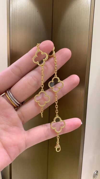 Van Cleef Vintage Alhambra bracelet 5 motifs Rock Crystal in yellow gold