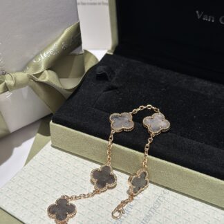 VCA SILVER OBSIDIAN Vintage Alhambra 5 Motifs Bracelet ROSE GOLD